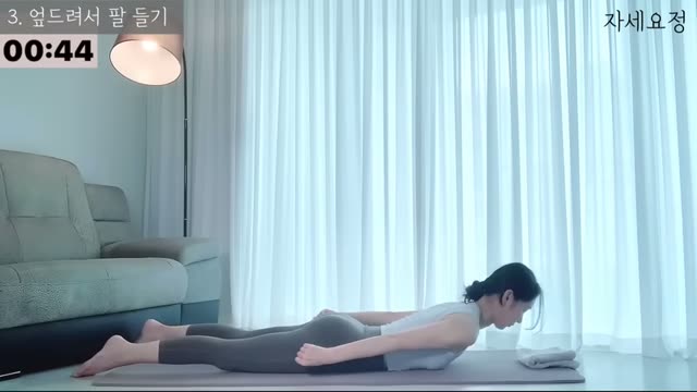 날개뼈 아래쪽 힘으로 팔과 가슴을 바닥에서 들어 올린 동작